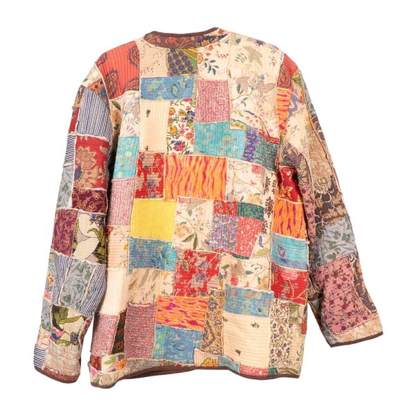 Patchwork Kantha Jacket XL Floral Boho Peasant Festival Long Layering Earthy - Picture 6 of 6